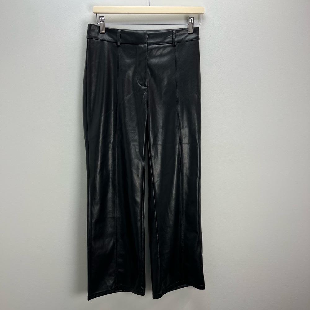 7 For All Mankind Black Faux Leather Wide Leg Pants Trouser Vegan Small Revolve